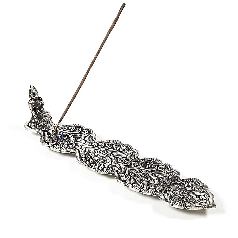 Brûleur Incence Bouddha feuille coul. d'argent