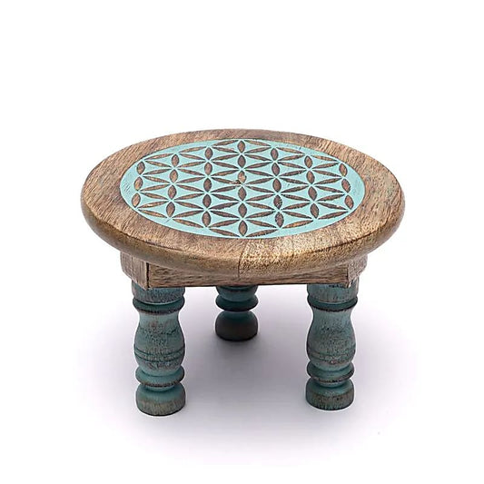 Altar table blue Flower of Life print