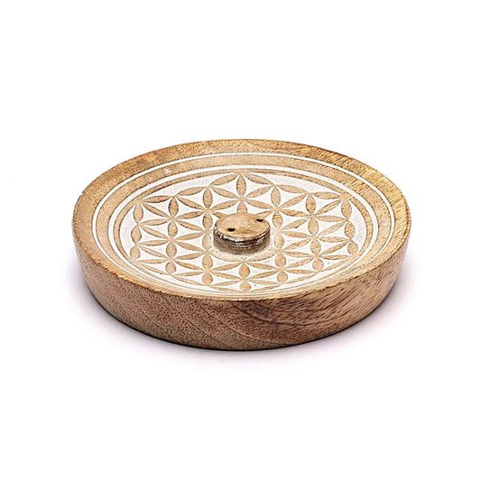Incense burner Flower of Life mango wood