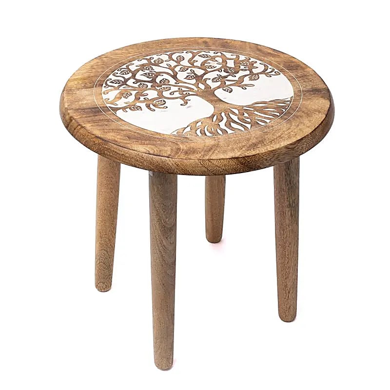 Mesita de madera de mango con Árbol de la Vida estampado