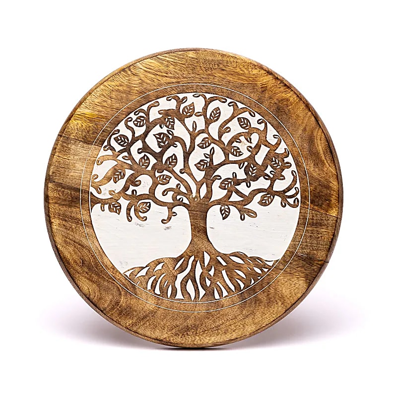 Mesita de madera de mango con Árbol de la Vida estampado