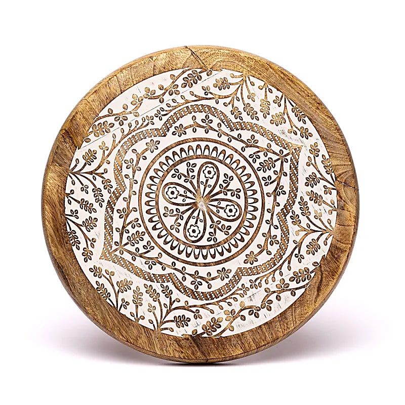 Mesita de madera de mango con Mandala estampado