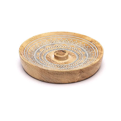 Quemador de incienso de madera de mango Mandala grabado thumb