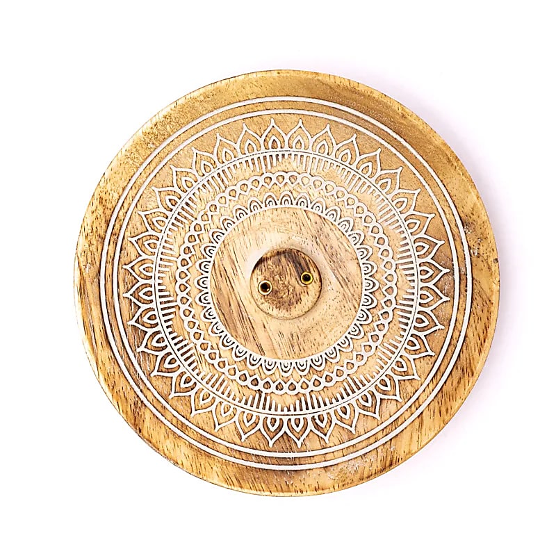 Quemador de incienso de madera de mango Mandala grabado