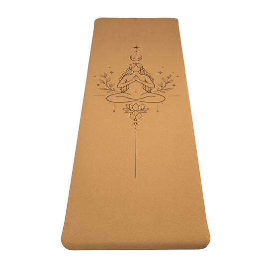 Yogi & Yogini Yogamat Cork / TPE lijnwerk Goddelijk Vrouwelijke