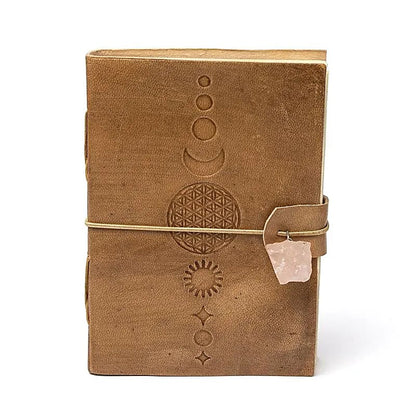 Notitieboek Bloem des Levens met rozenkwarts en kunstleren omslag thumb