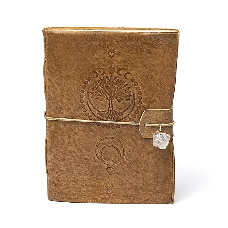 Cuaderno Árbol de la Vida con cristal de roca y cubierta de polipiel