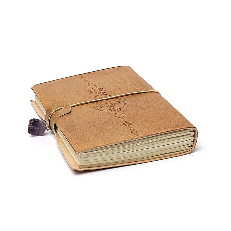 Notitieboek Lotus met amethist en kunstleren omslag