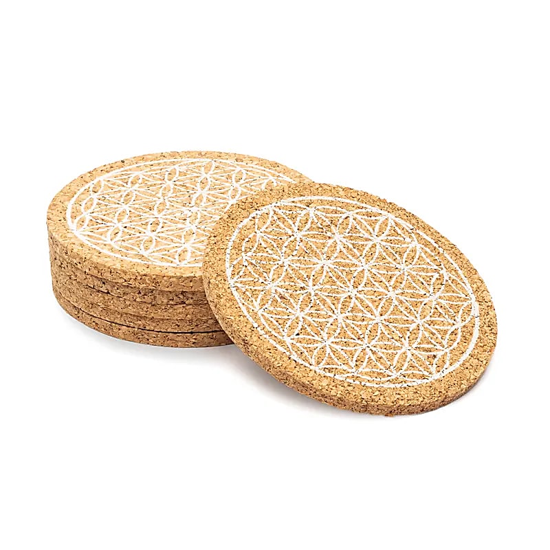 Sous-verres liège Fleur de Vie set de 6