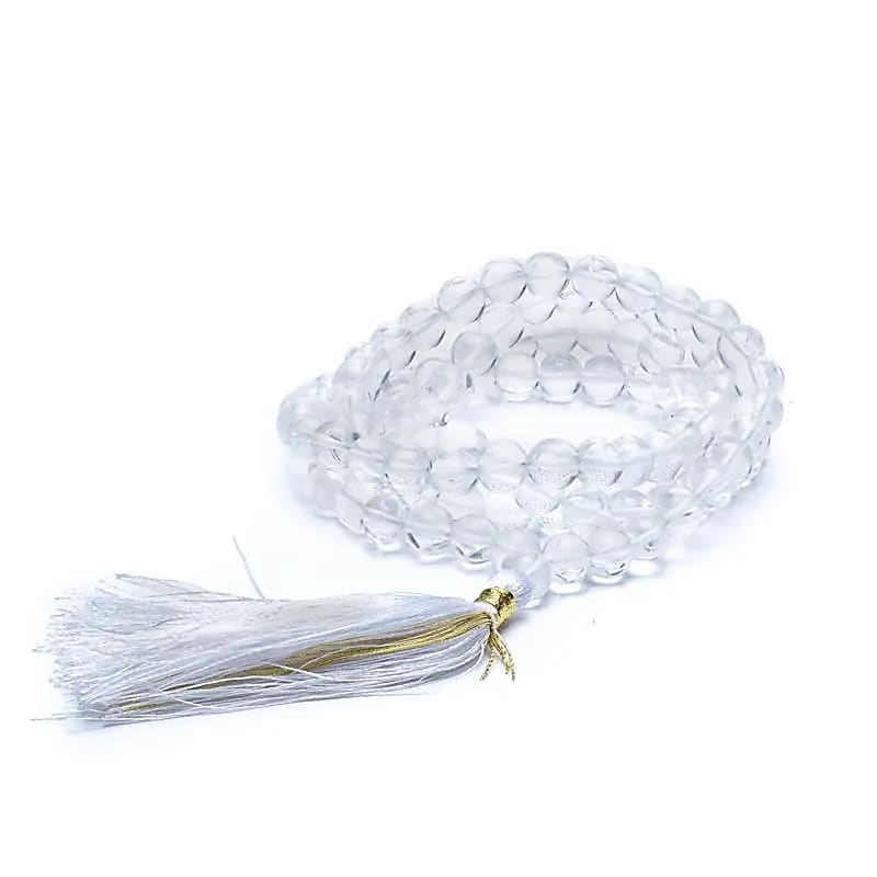 Mala Bergkristall weiße Quaste 108 Perlen +Tasche