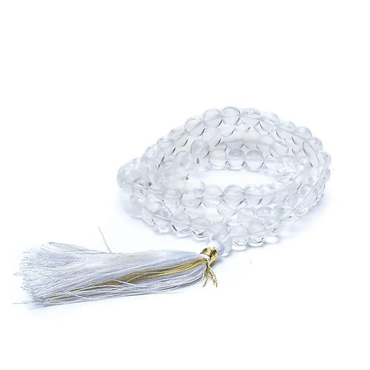 Mala Bergkristall weiße Quaste 108 Perlen +Tasche