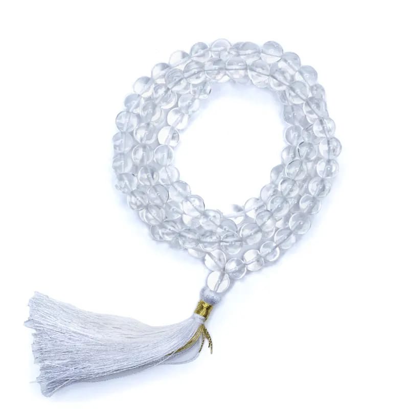 Mala Bergkristall weiße Quaste 108 Perlen +Tasche