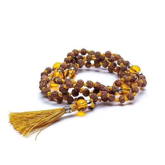 Mala Rudraksha und Citrin gebrannter Amethyst