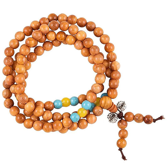 Mala Holz elastisch mit Zierperlen und Dorje