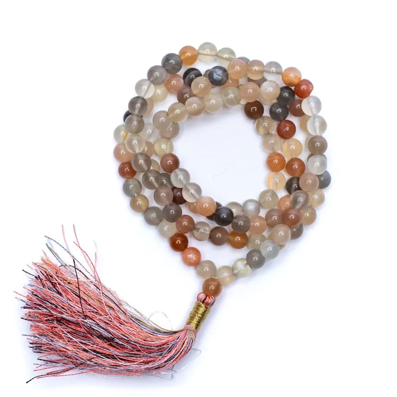 Mala Moonstone AA quality 108 beads + brocade bag