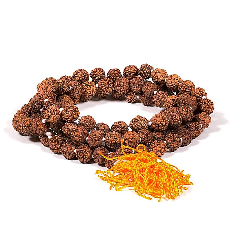 Mala in Rudraksha 108 perle con nappa arancione/gialla