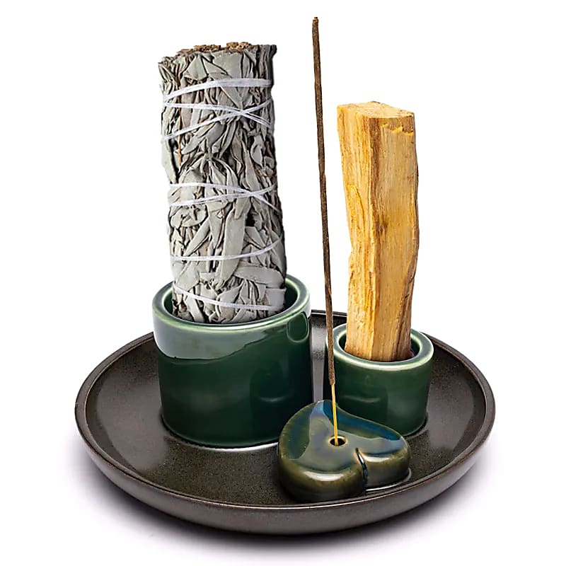 Keramikhalter für Palo Santo, Smudge und Räucherstäbchen Herz petrol/braun großhandel