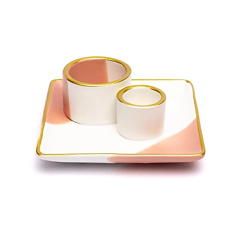 Brûleur en céramique smudge et Palo Santo fleur rose/blanc/or
