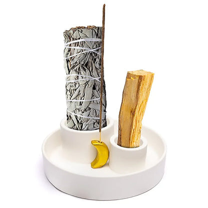 Brûleur en céramique Palo Santo, smudge et encens lune blanc de gros thumb