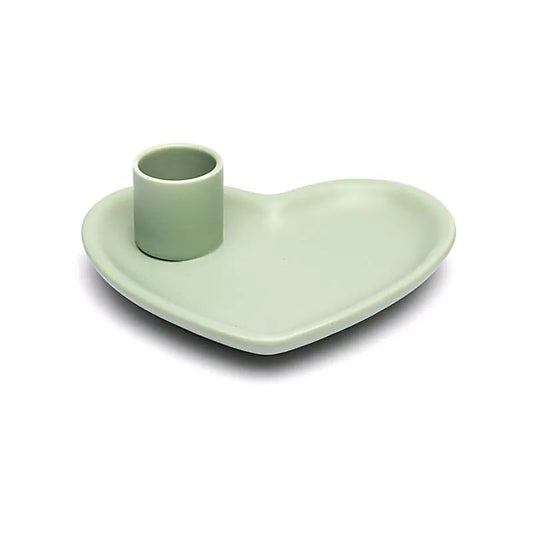Piattino per smudge a cuore e bruciatore per Palo Santo in ceramica verde pastello