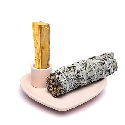 Keramik Smudgeschale und Palo Santo Halter herzförmig pastellrosa großhandel thumb