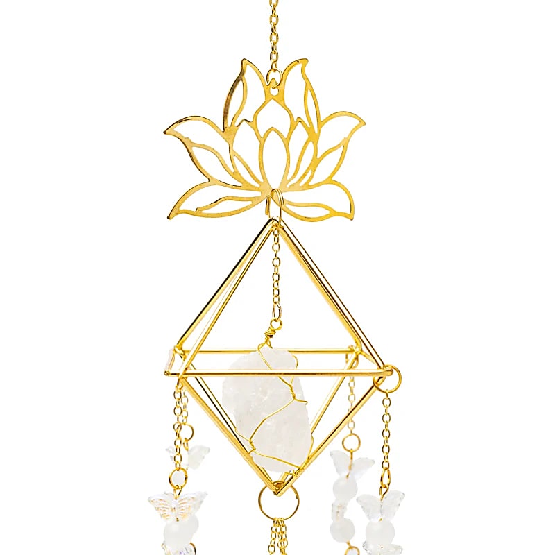 Sonnenfänger Lotus und Schmetterlinge mit Bergkristall Metall|Mineral