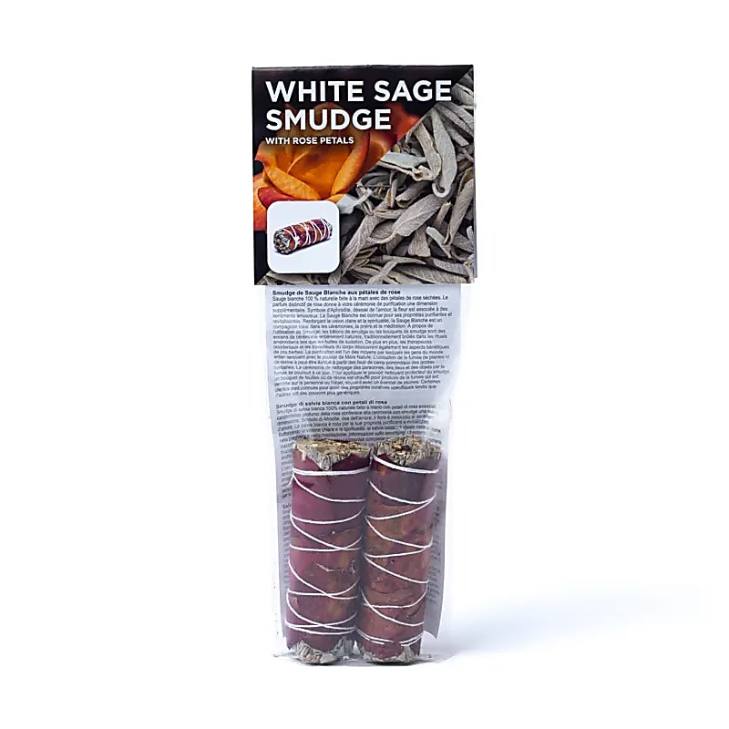 White sage smudge with rose petals S set of 2 wholesale