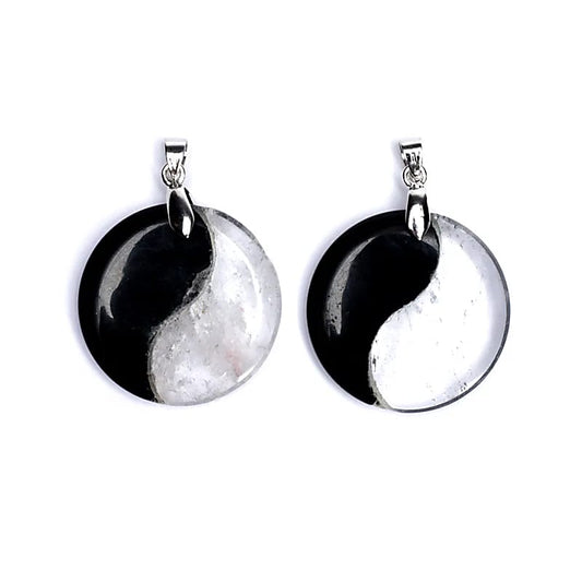 Pendentif Yin Yang obsidienne/cristal de roche