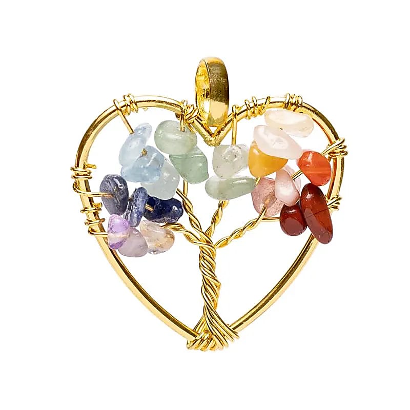 Chakra pendant gold coloured heart tree of life