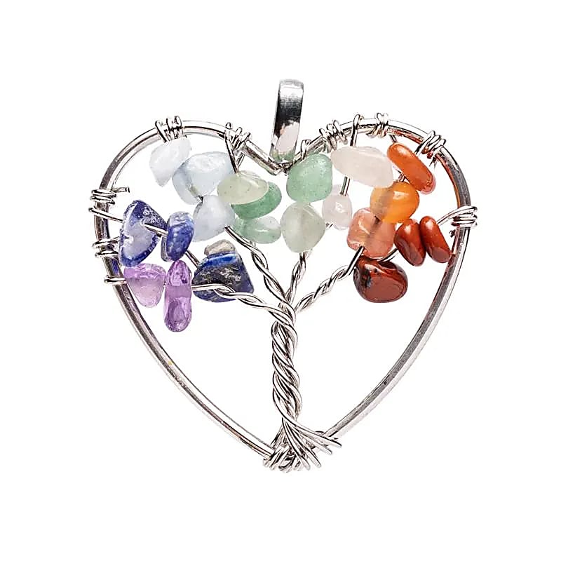 Pendentif chakra cœur arbre de vie argenté