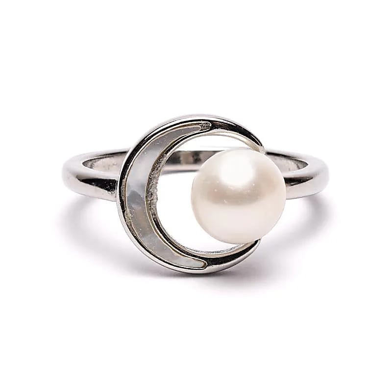 Anillo ajustable con perla y luna