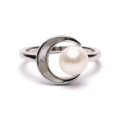 Anillo ajustable con perla y luna thumb