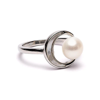 Anillo ajustable con perla y luna al por mayor thumb