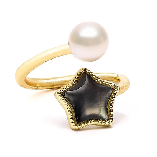 Anillo ajustable con estrella y perla