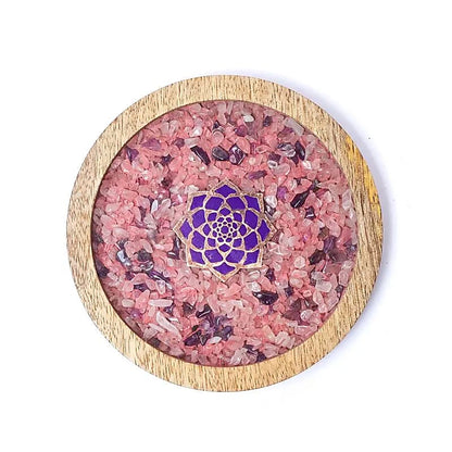 Untersetzer Holz Lotus, Rosenquarz & Amethyst thumb