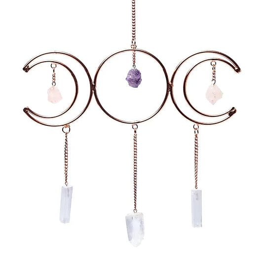 Window hanger Triple Moon, golden triangle & selenite