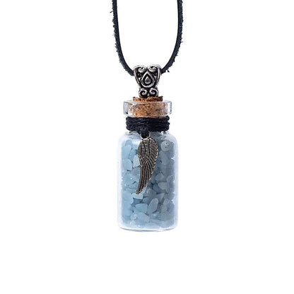 Geschenkflasche aus Glas und Kordel mit Angelit und Engelsflügel thumb