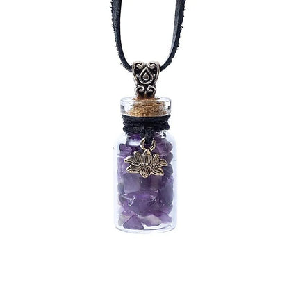 Geschenkflasche aus Glas und Kordel mit Amethyst und Lotos thumb