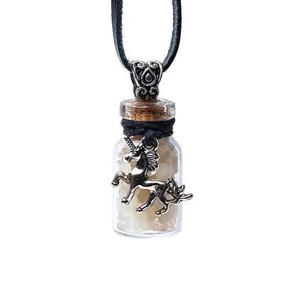 Geschenkflasche aus Glas und Kordel mit mehrfarbigem Mondstein und Einhorn thumb