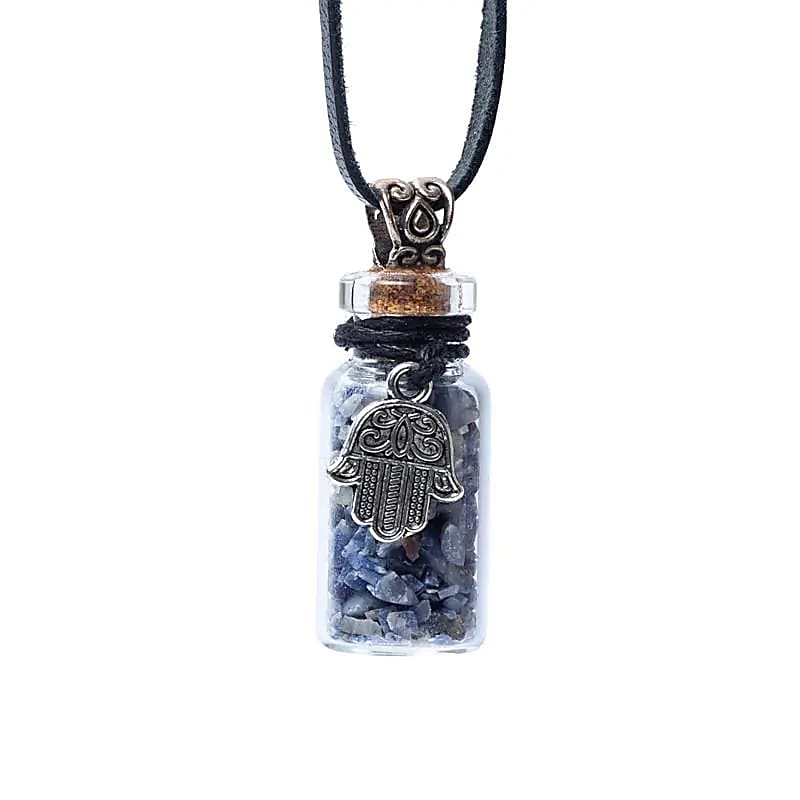 Glasgeschenkflasche und Kordel mit Lapislazuli und Khamsa