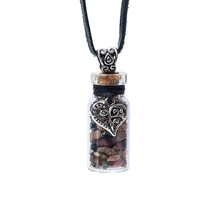 Glass gift bottle on chord with tourmaline and heart thumb