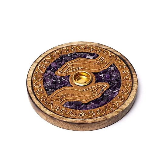 Incense burner sticks & cones healing hands amethyst