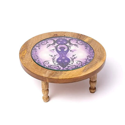 Wooden side table Moon goddess print on glass thumb