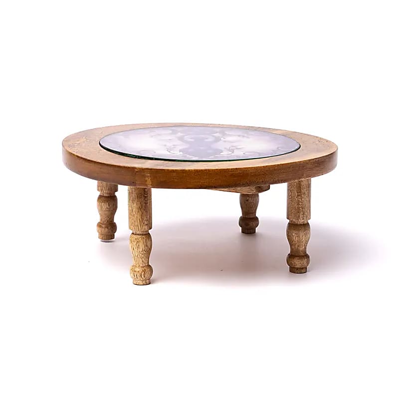 Buy Wooden side table Moon goddess print on glass