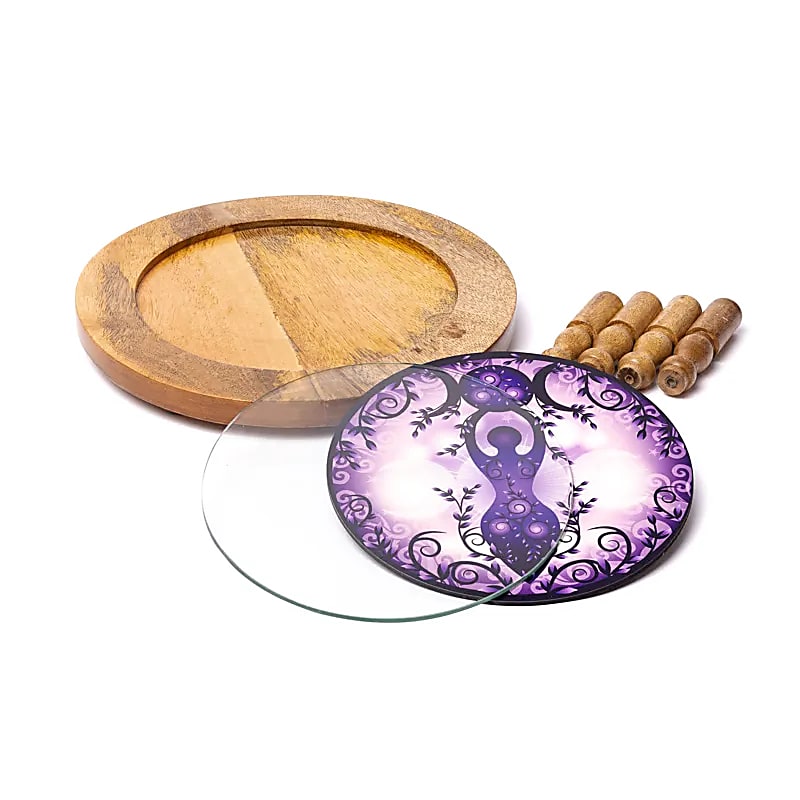 Wooden side table Moon goddess print on glass Glass|Wood