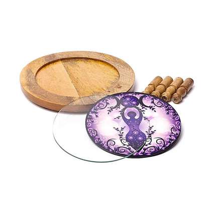 Wooden side table Moon goddess print on glass Glass|Wood thumb