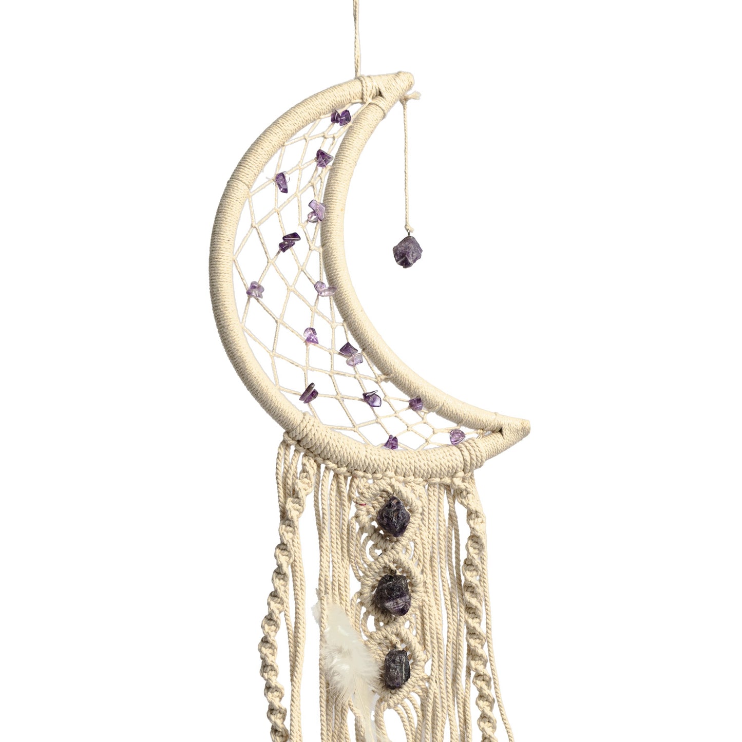 Colgante lunar de macramé con amatista