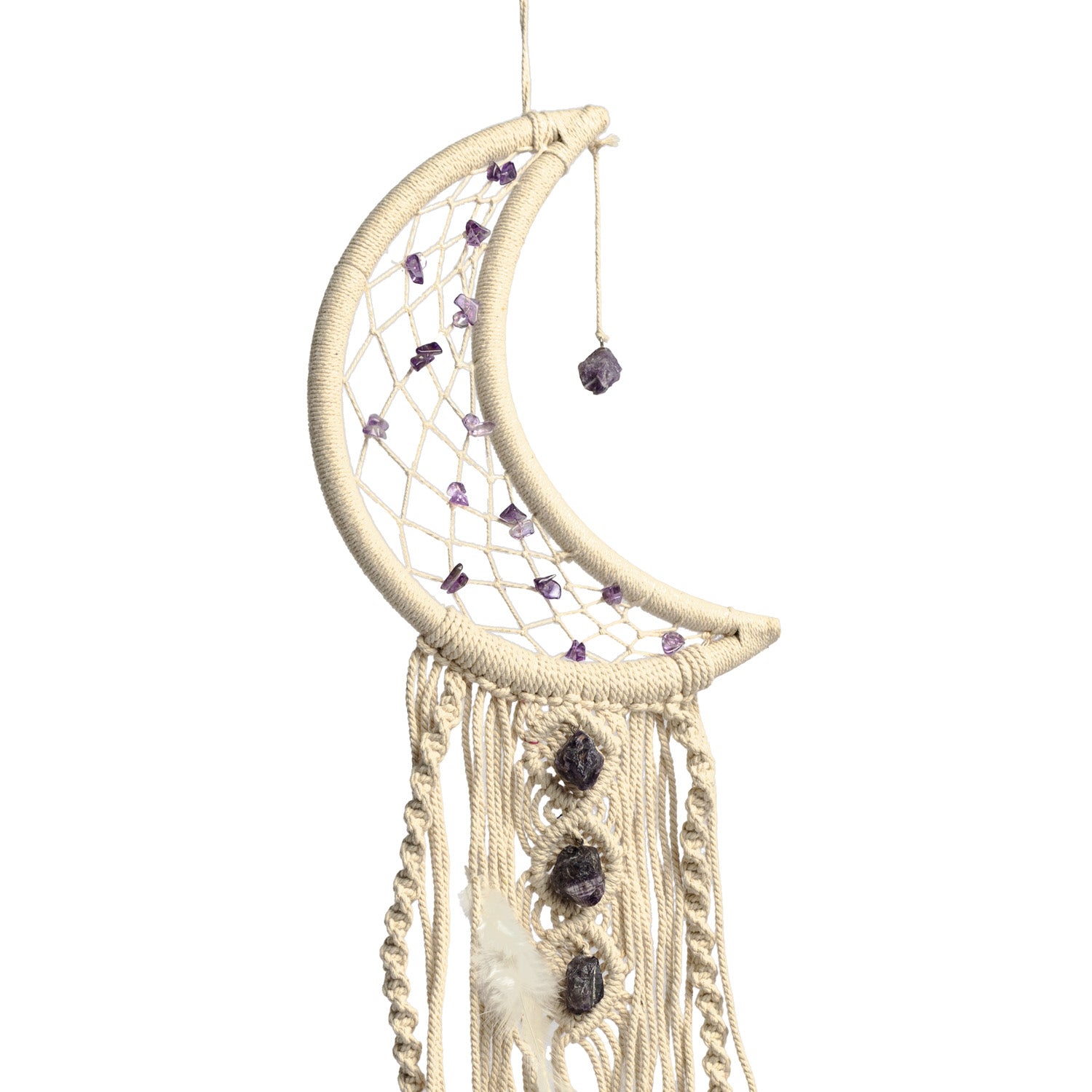 Colgante lunar de macramé con amatista
