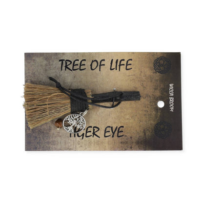 Mini balai Tree of Life avec œil de tigre de gros thumb