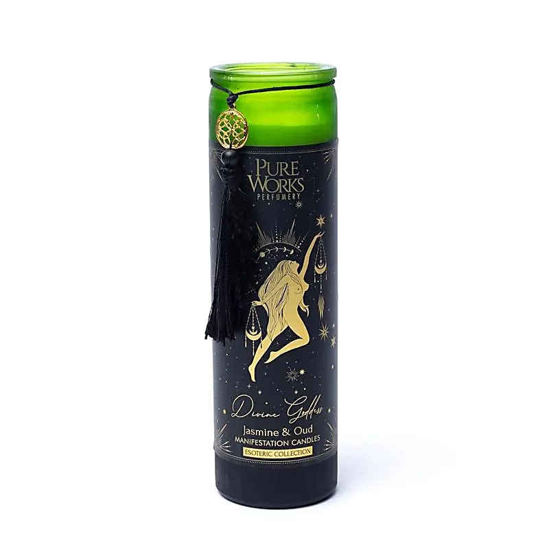 Manifestation candle Divine Goddess in glass with tassel